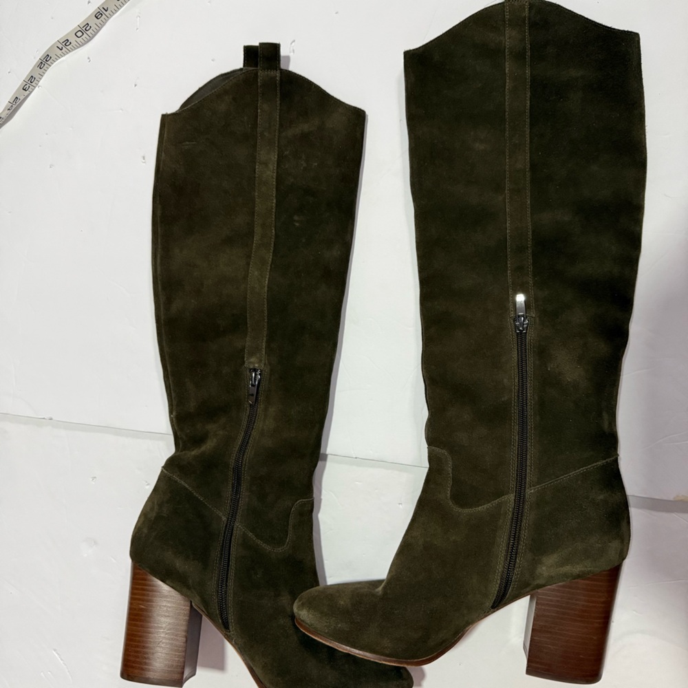 Via Spiga Women's Knee High Boots Suede Size 10 dark green Side Zip Boho Western - Picture 10 of 10